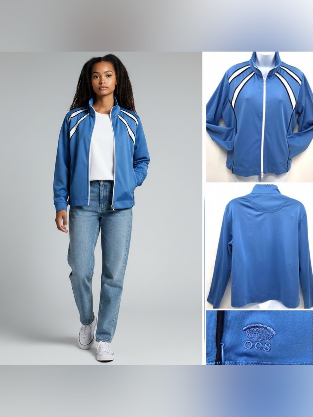 Oleg Cassini Sport Vintage Athletic Activewear Track Jacket Sz. L